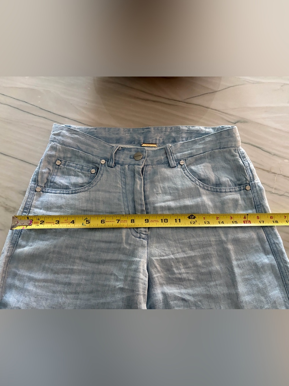 Magaschoni Light Blue 100%  Hemp Wide-Leg  Pilazzo Pants - Picture 9 of 11